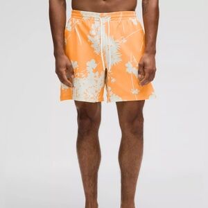 Mens Lululemon Pool Short 5" Hawaiian Floral Orange Swim Trunks Large